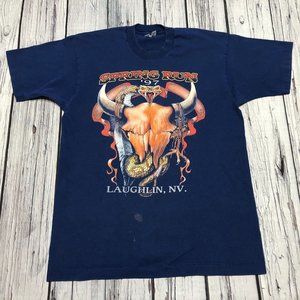 Vintage '97 Spring Run Dice Snake Bull Skull Laughlin, Nevada  Blue T-Shirt XXL